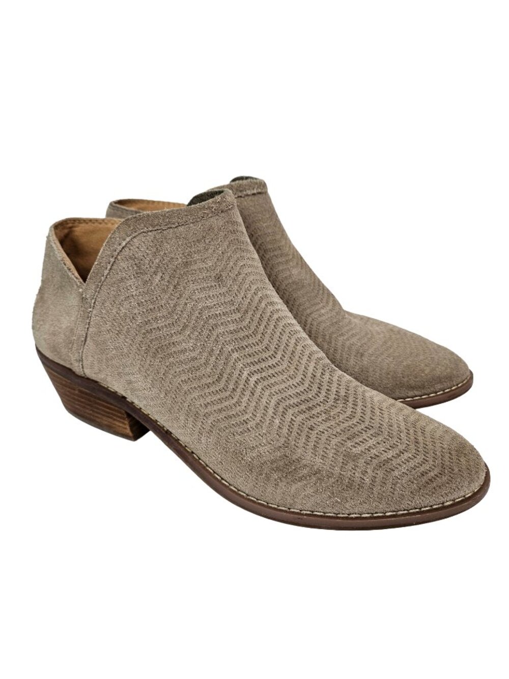 Lucky Brand Farel Tan Textured Suede Leather Stacked Heel Ankle Boot 8.5